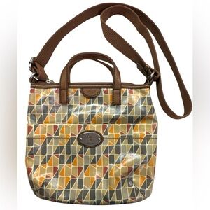 Fossil Key-Per Geometric Grey/Tan/Orange Handbag Adjustable Strap for Crossbody
